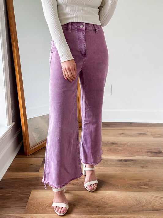Acid Washed Purple Wide Leg Pants
