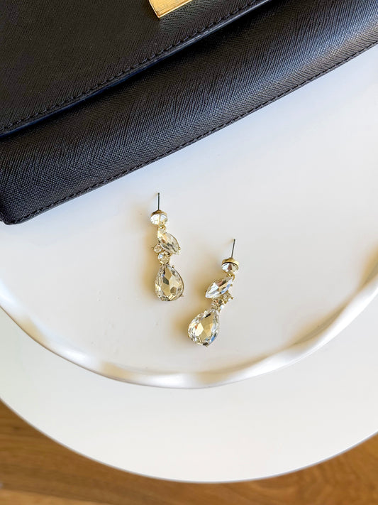 Marquis Dropdown Earrings - Gold/Clear