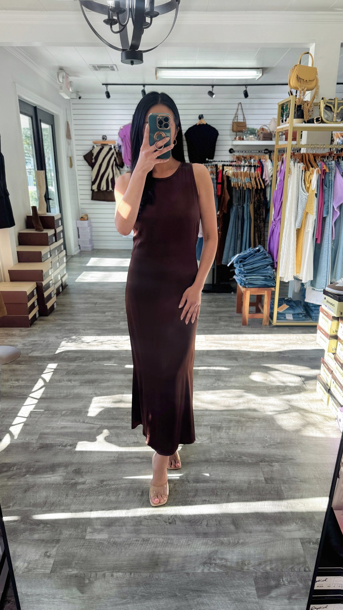 Chocolate Satin Midi Dress