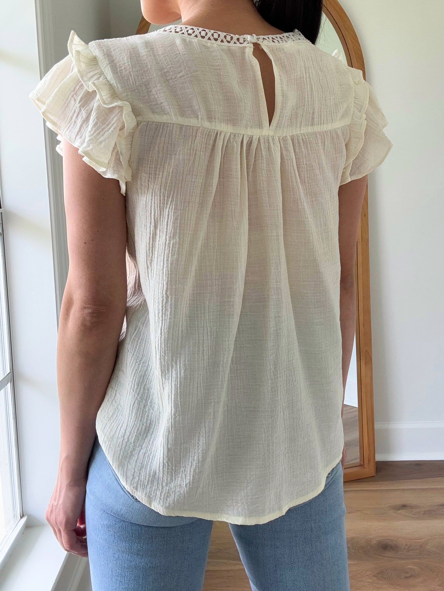 Floral Embroidered Blouse - Cream