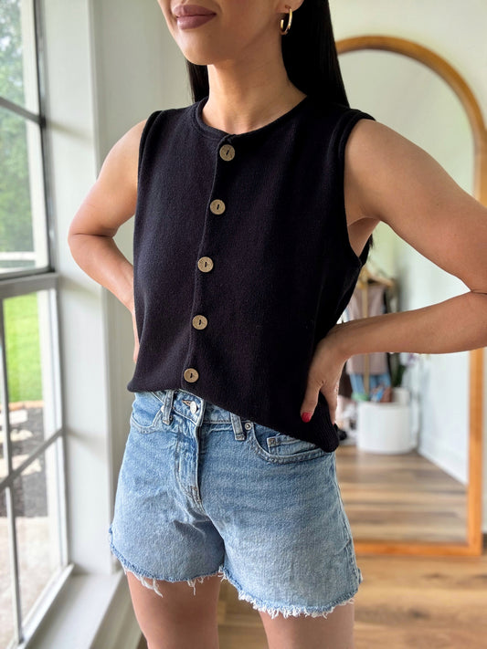 Emily Buttoned Knit Vest- Black