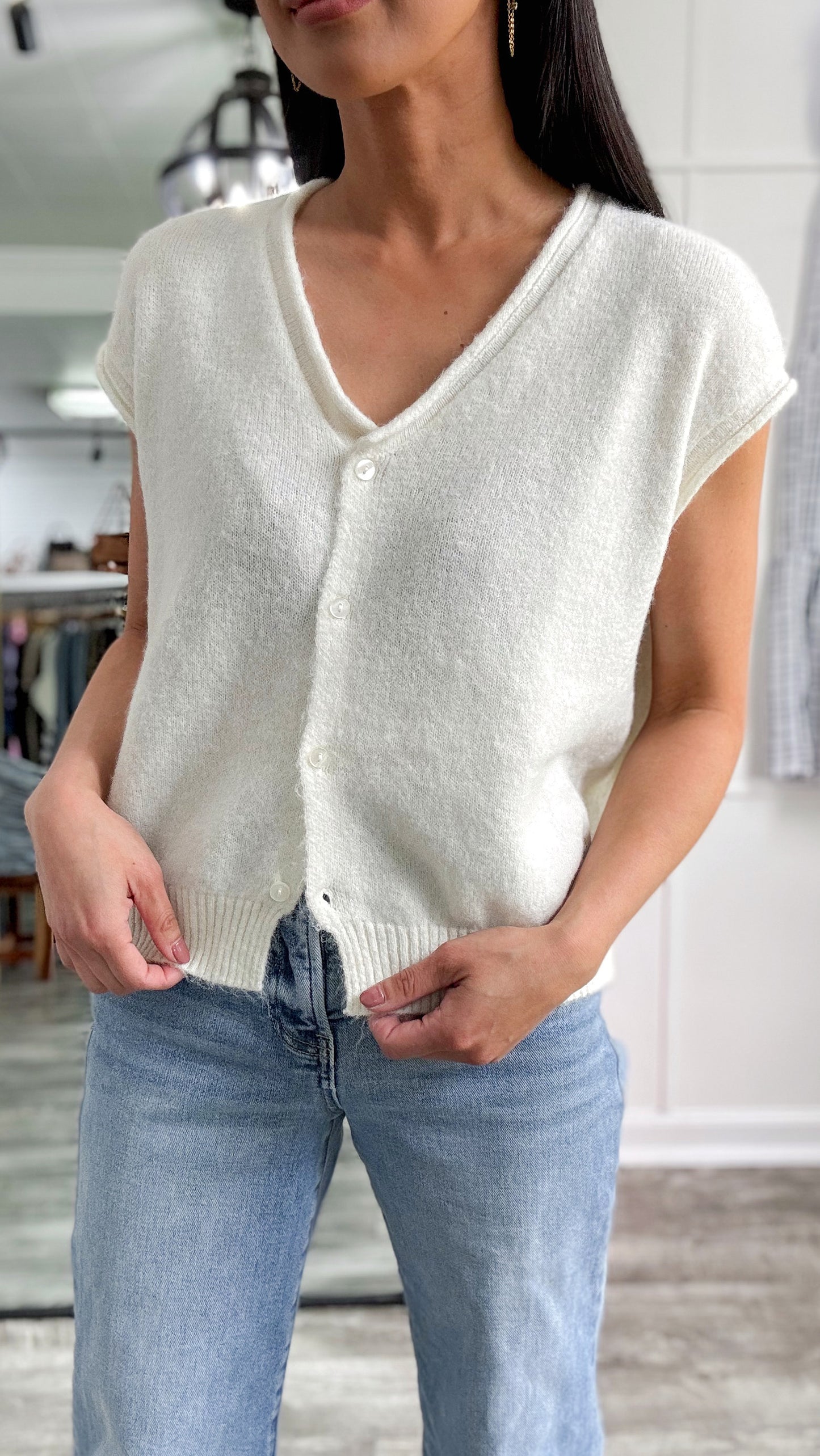 Raw Edge Cream Knit Top