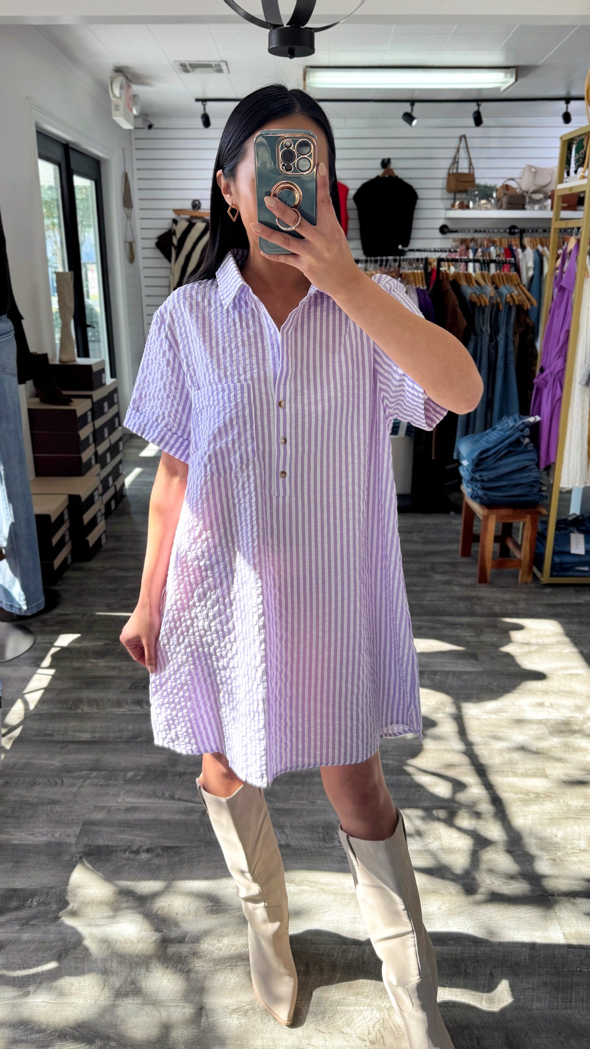 Lavender+White Shirt Dress