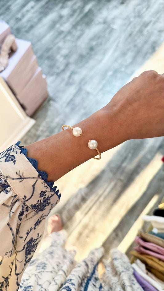24K Gold Filled Minimalist Pearl Cuff Bracelet