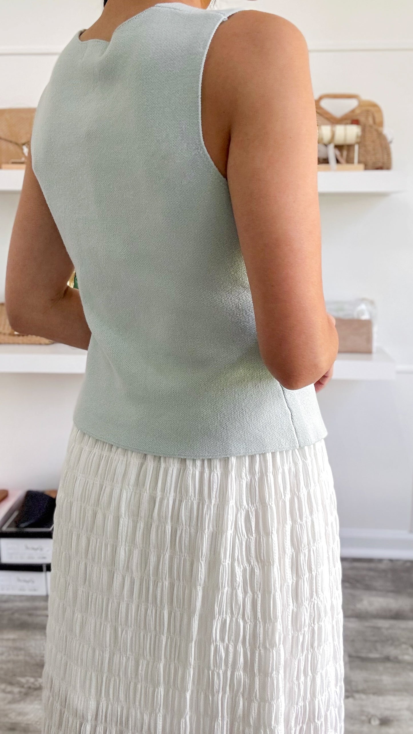 Gold Button Knit Vest-Sage