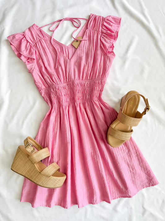 Evie Ruffle Dress- Pink