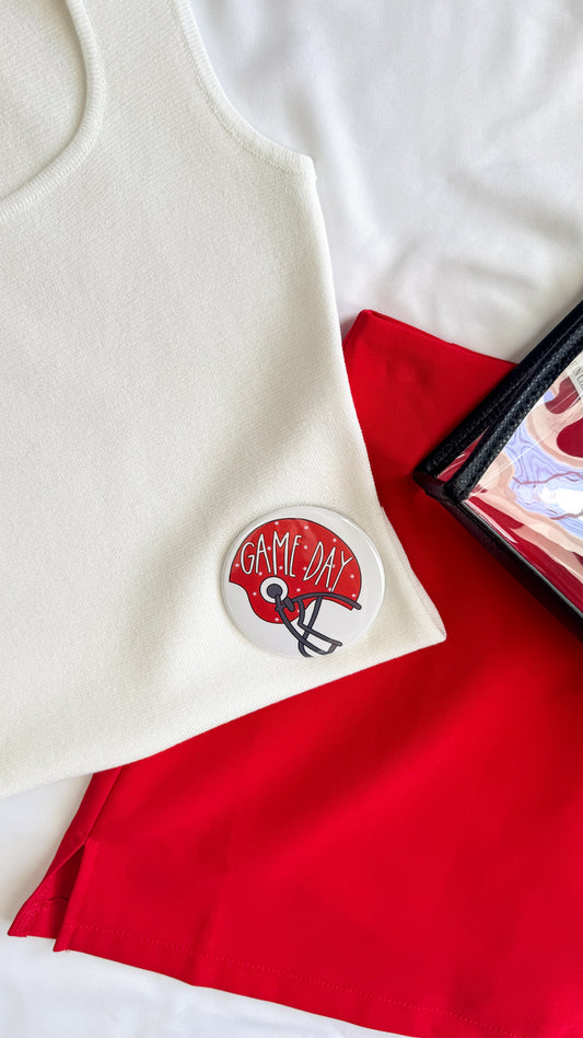 Red Game Day Helmet Button