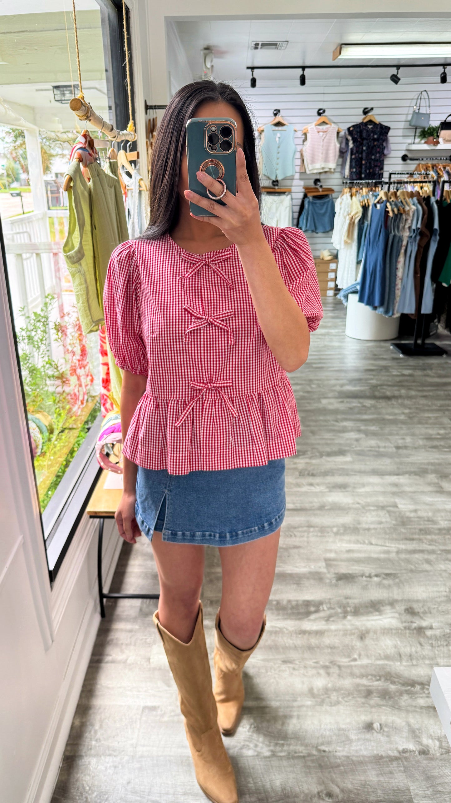 Polly Gingham Top-Red