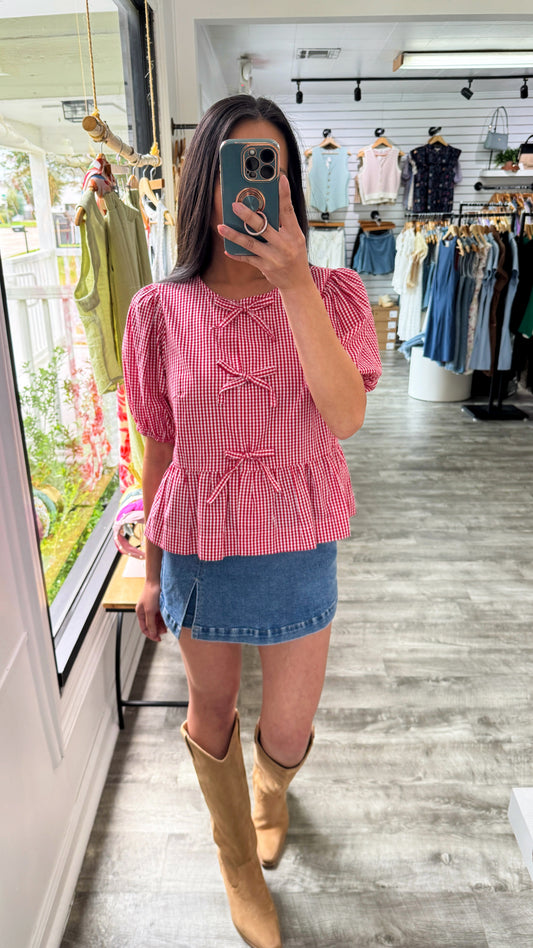 Polly Gingham Top-Red