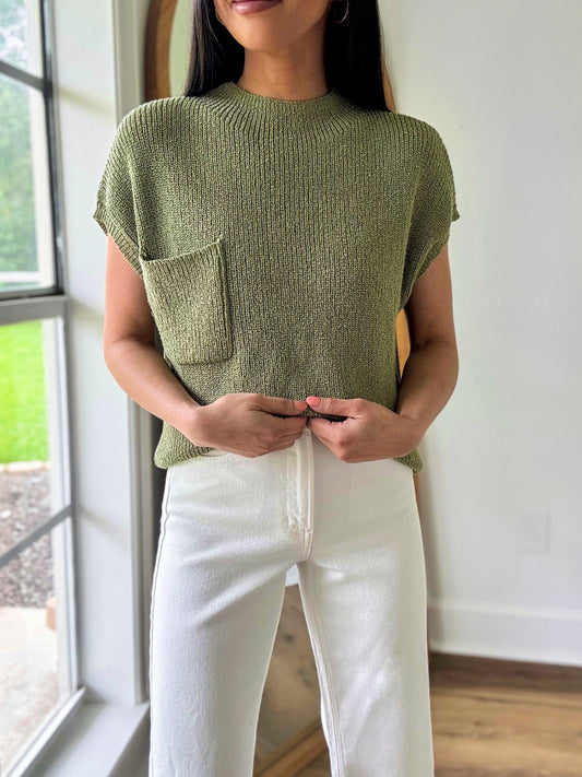 Olive Pocket Sweater Top