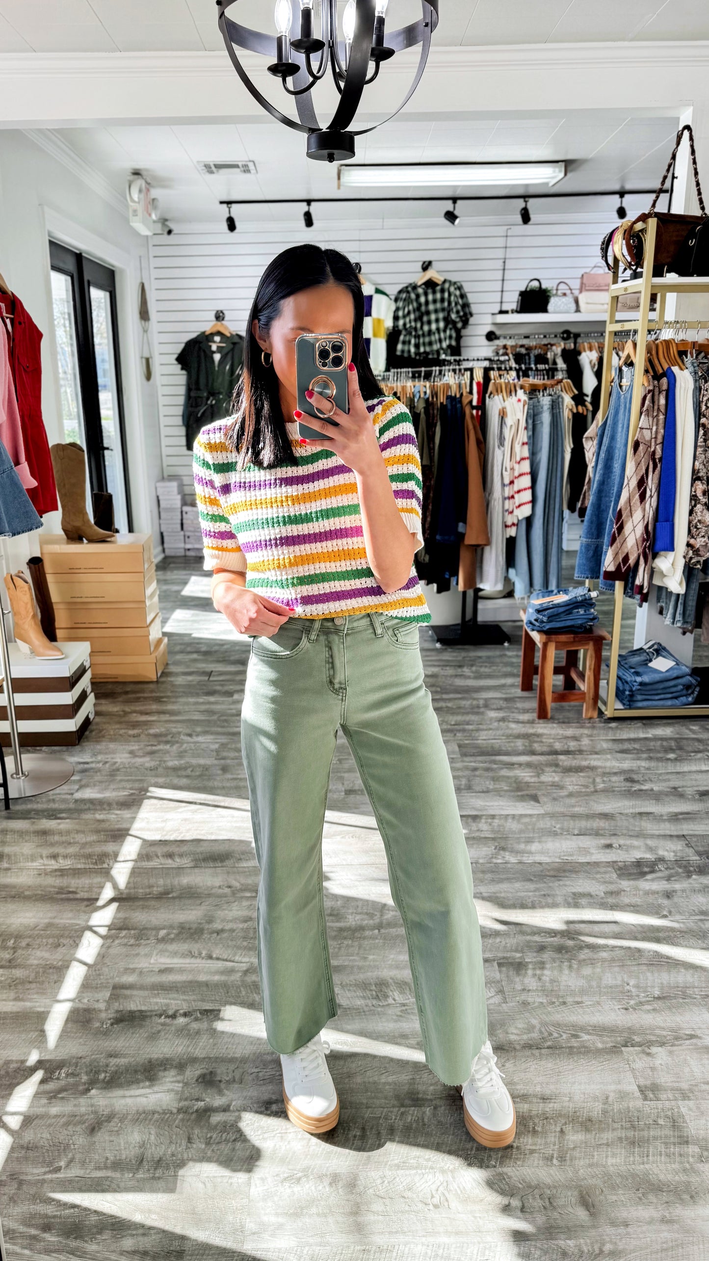 Olivia Green Crop Wide Denim