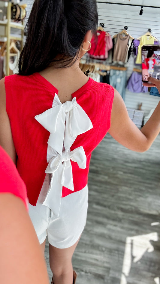 Back Bow Tie Top- Red