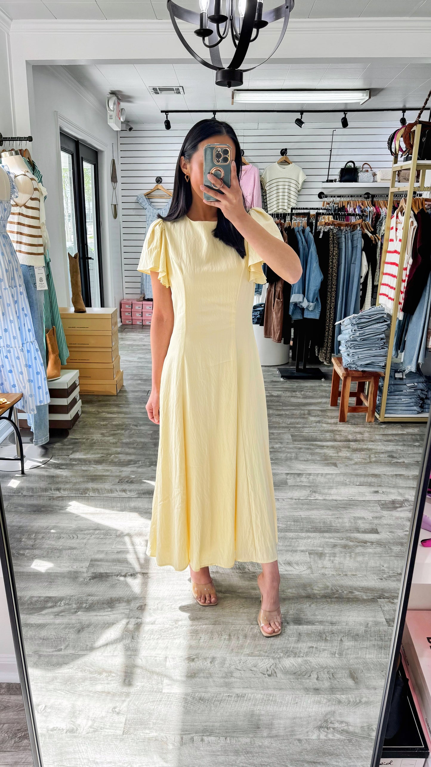 Yellow Flutter Sleeve Midi Dress