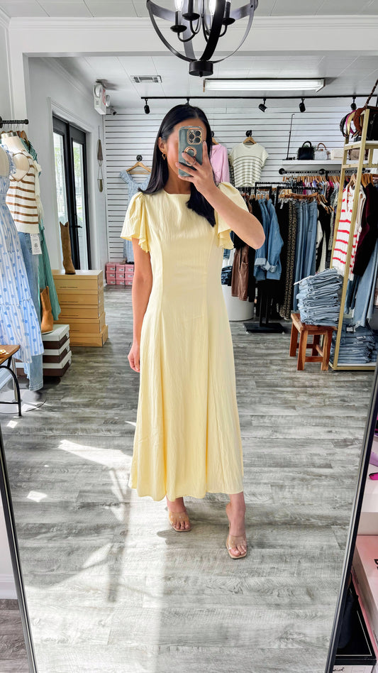 Yellow Flutter Sleeve Midi Dress