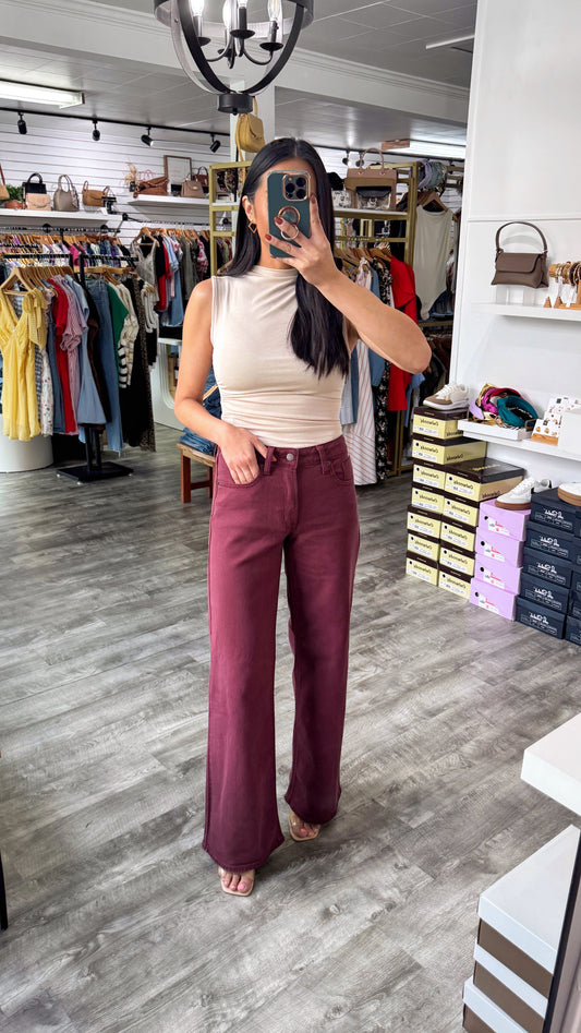 Wine Slim Wide Denim- Longer Length