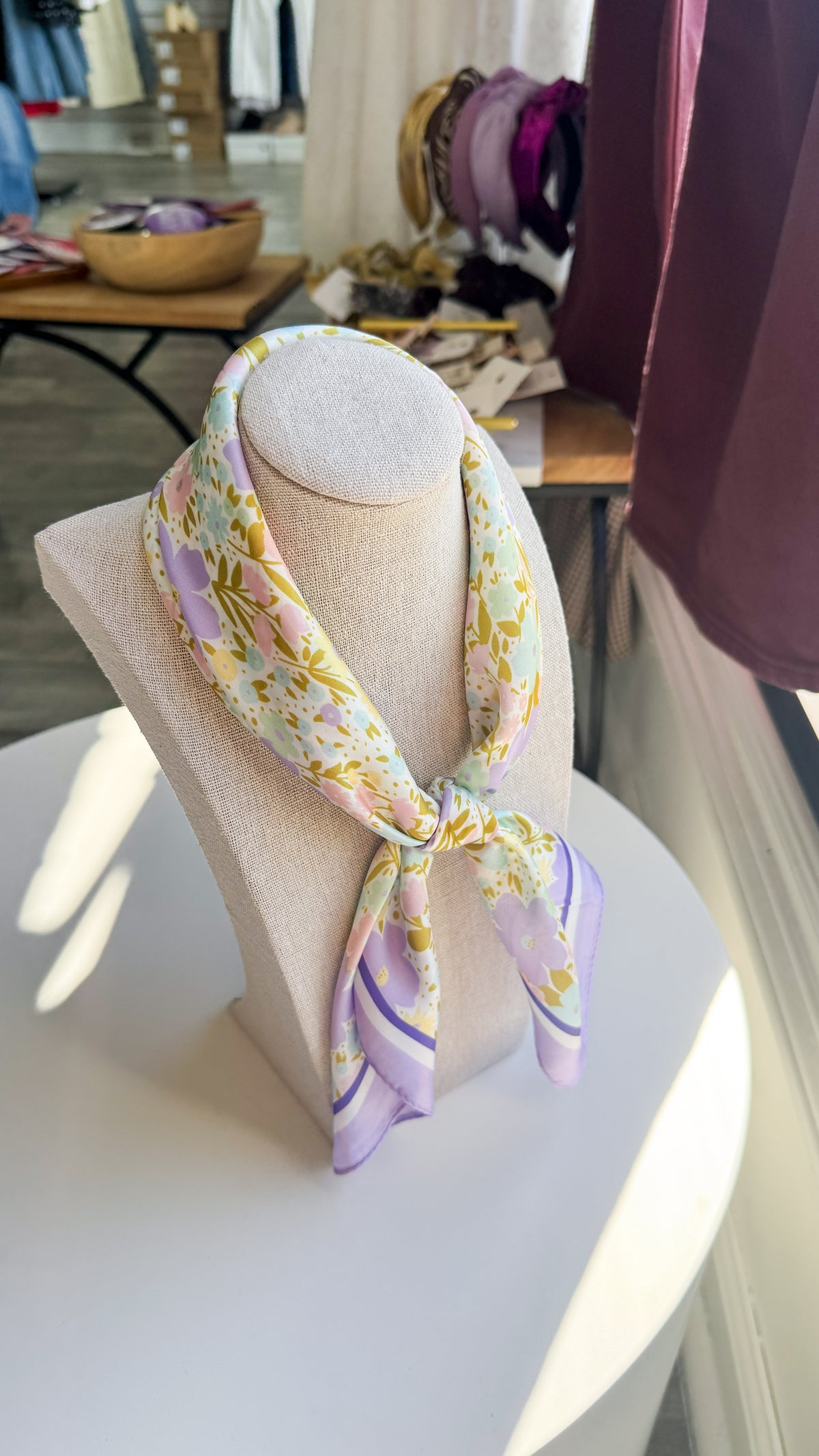 Lavender Floral Silk Bandana Scarf