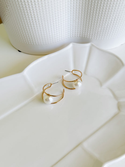 Wide Pearl Hoop Earrings