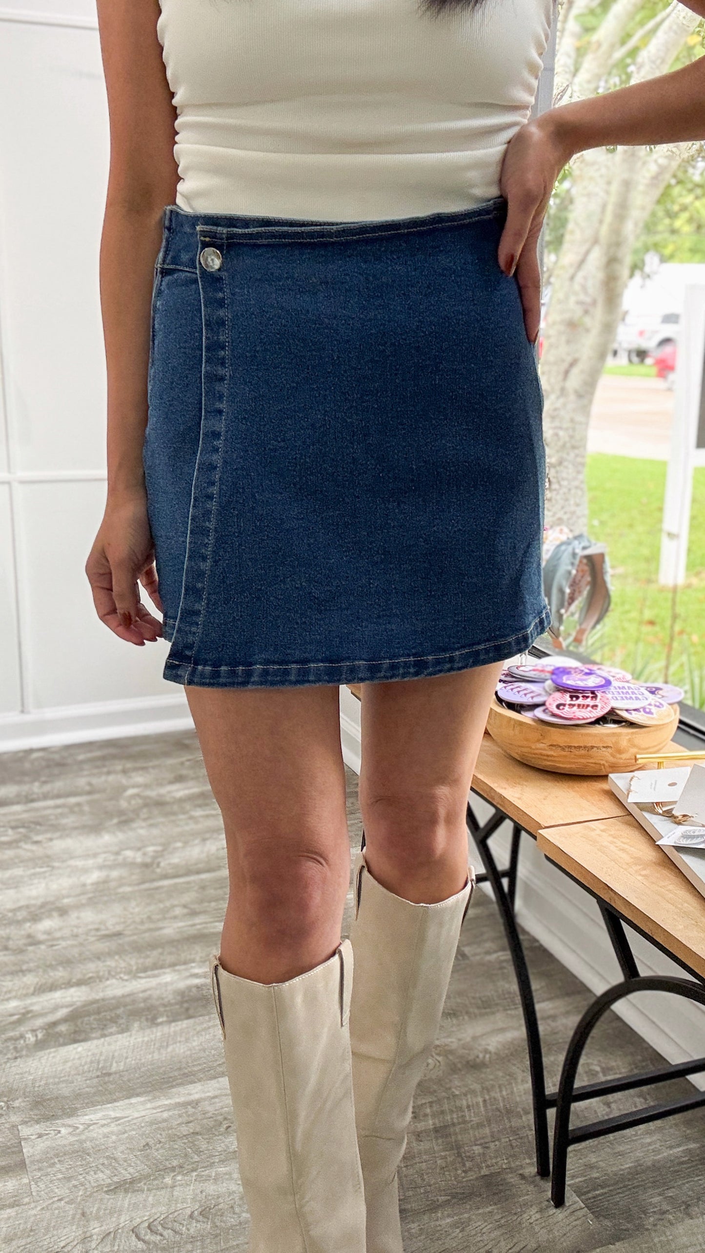 Overlap Denim Skort- Dark