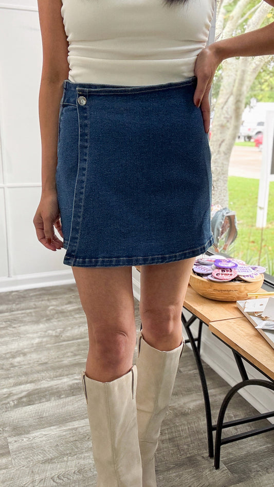 Overlap Denim Skort- Dark
