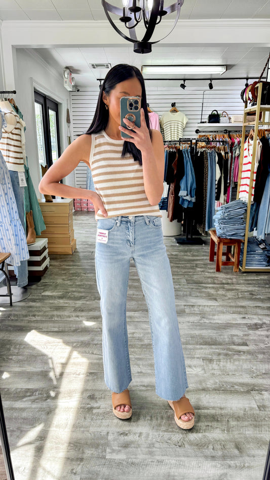 Tummy Control Raw Hem Wide Denim