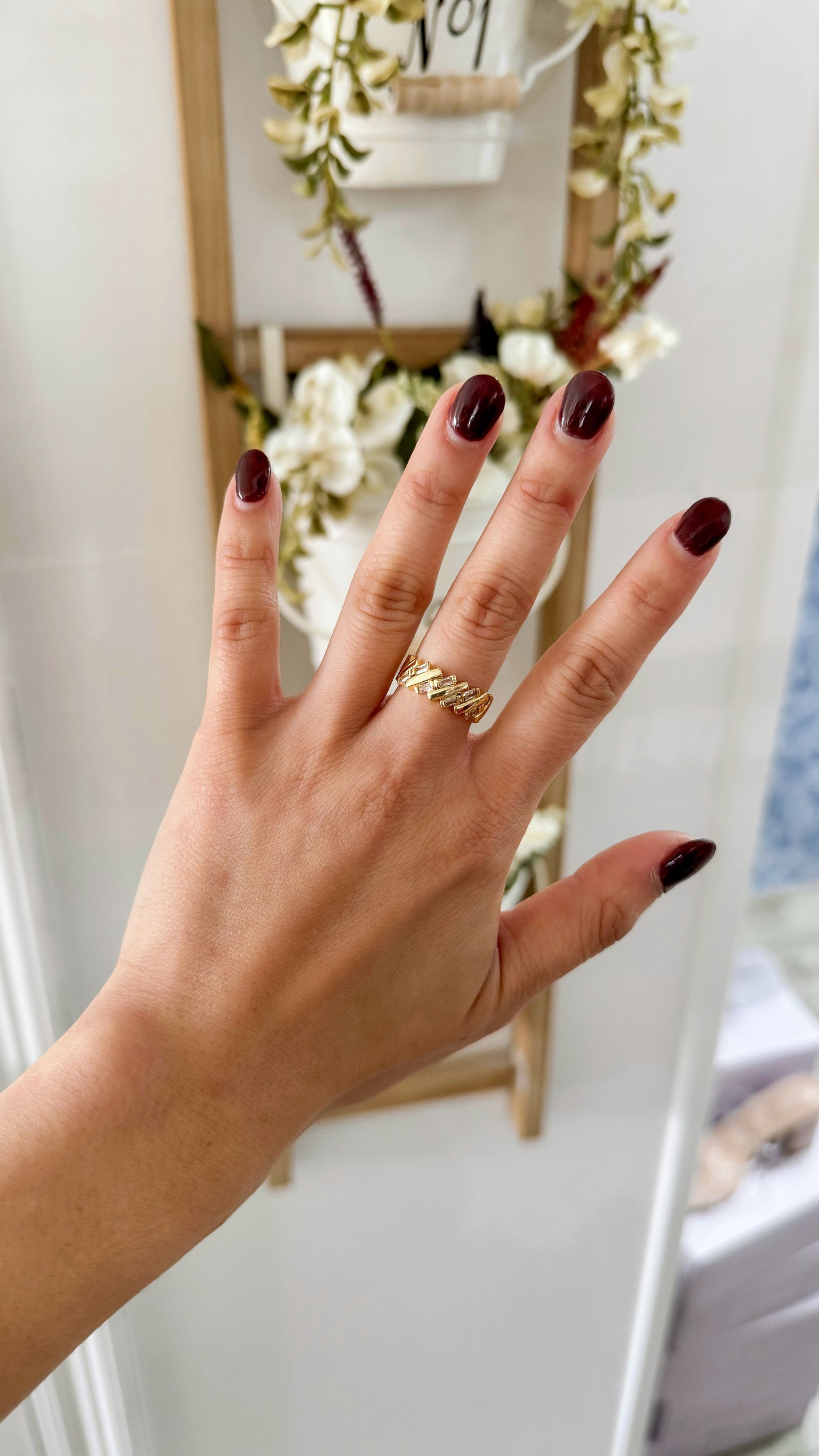 18K Gold Filled Baguette Cz Quilted Woven Ring