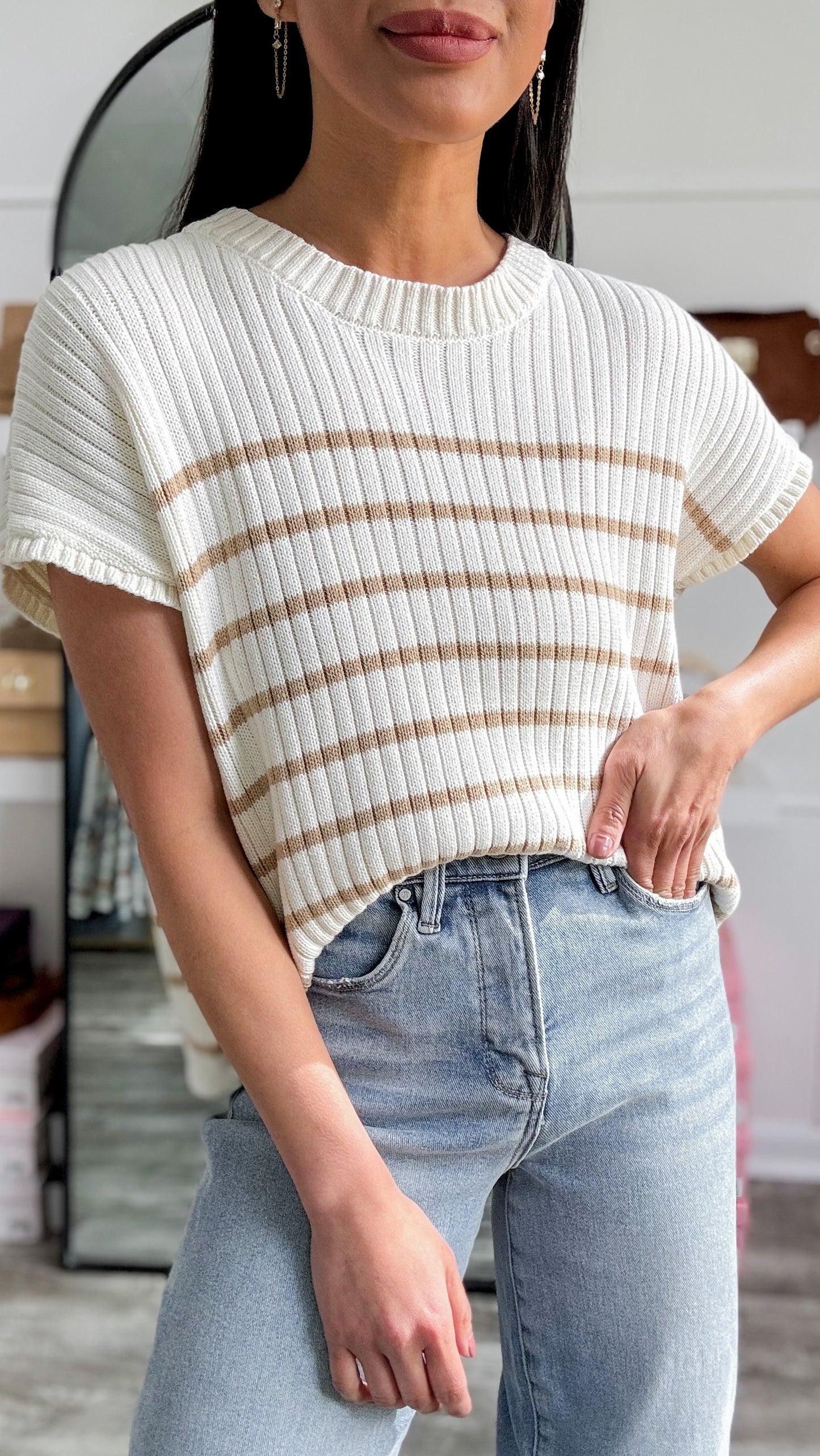 Taupe Stripe Sweater Top
