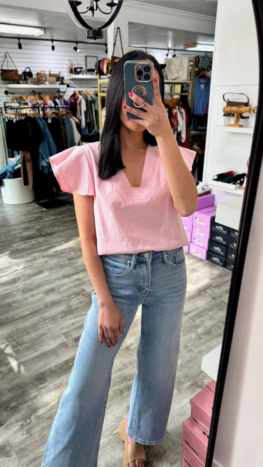 Pink Stitched Flutter Top