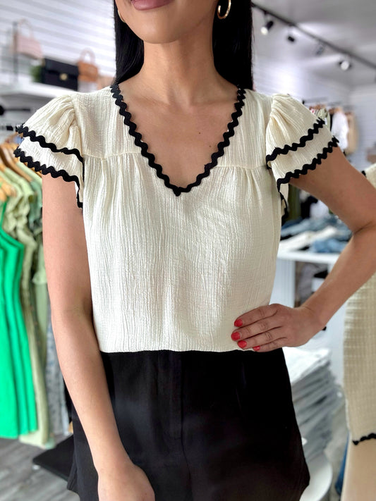 Ric Rac Top- Cream+Black