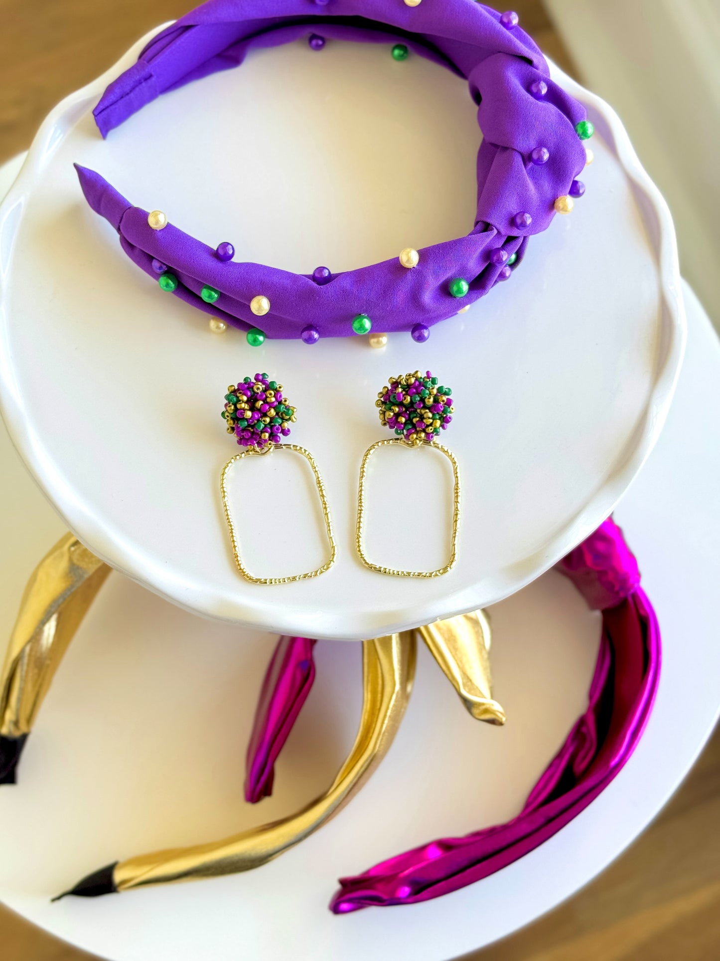 Mardi Gras Beaded Hoops