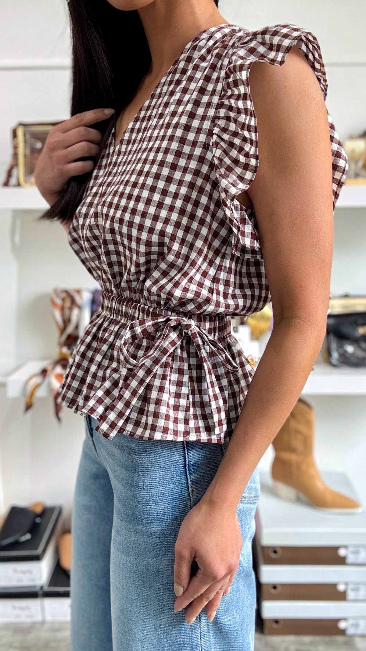 Gingham Bow Peplum Top