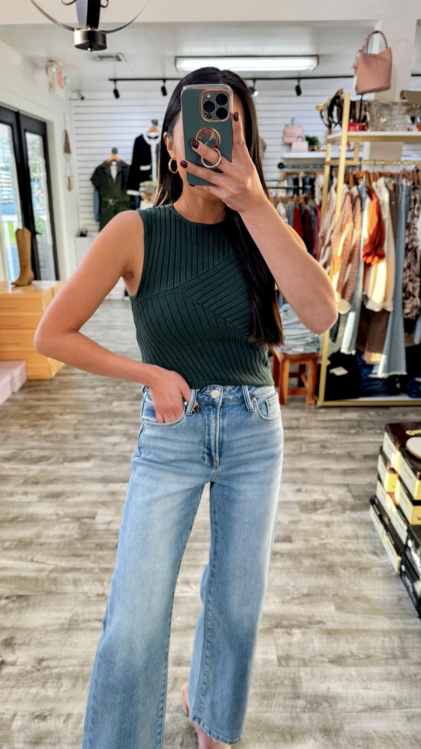 Pattern Knit Crop Top - Emerald