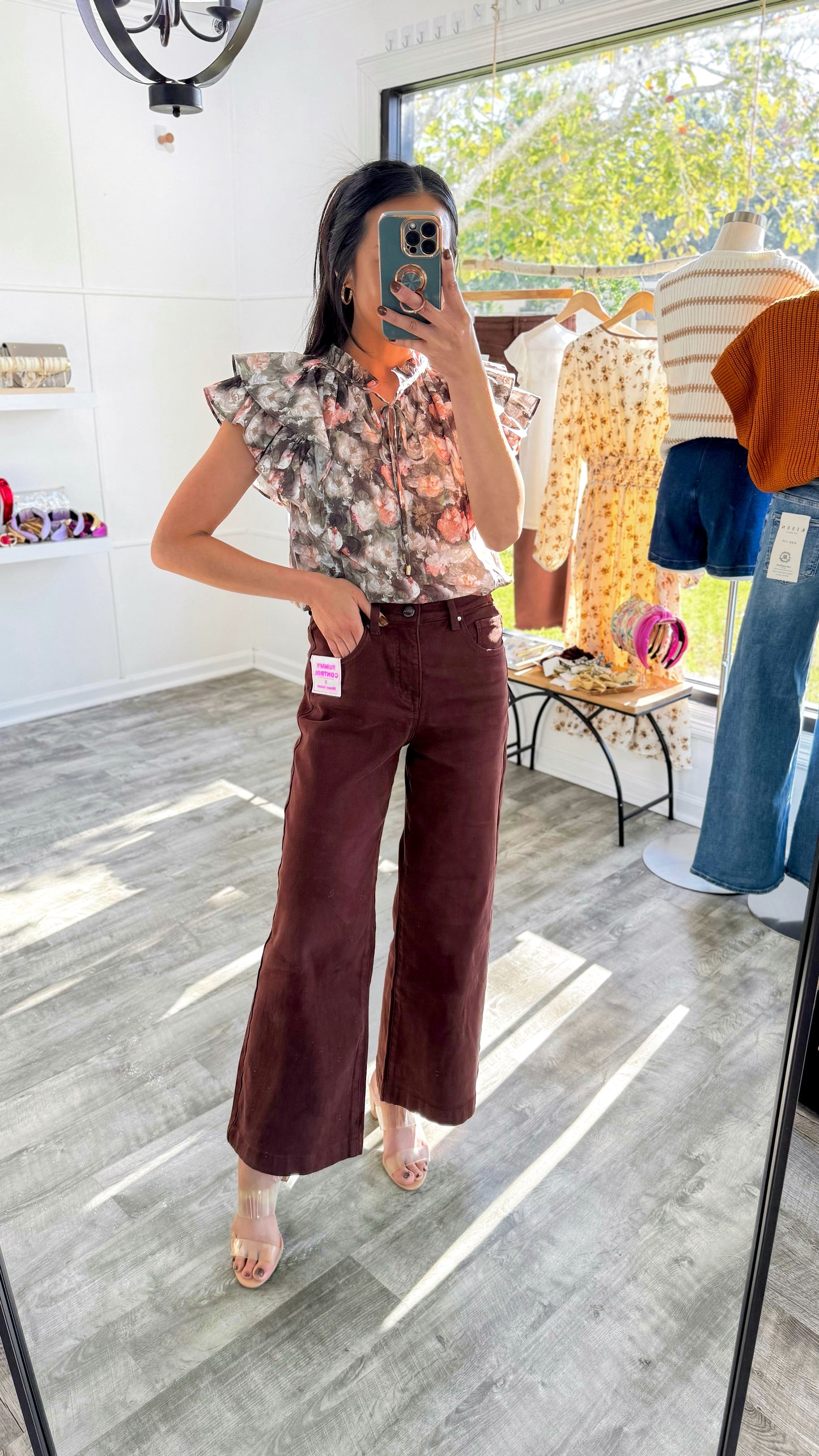 Chocolate Brown Crop Wide Leg Denim