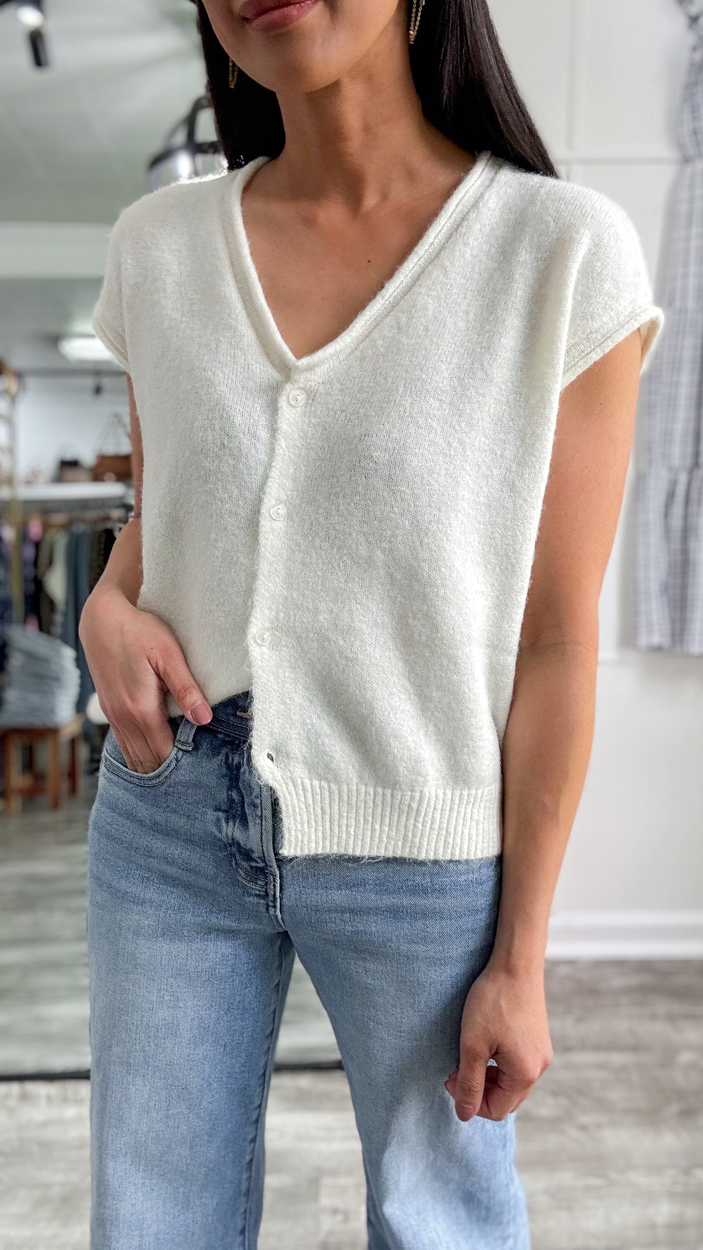 Raw Edge Cream Knit Top