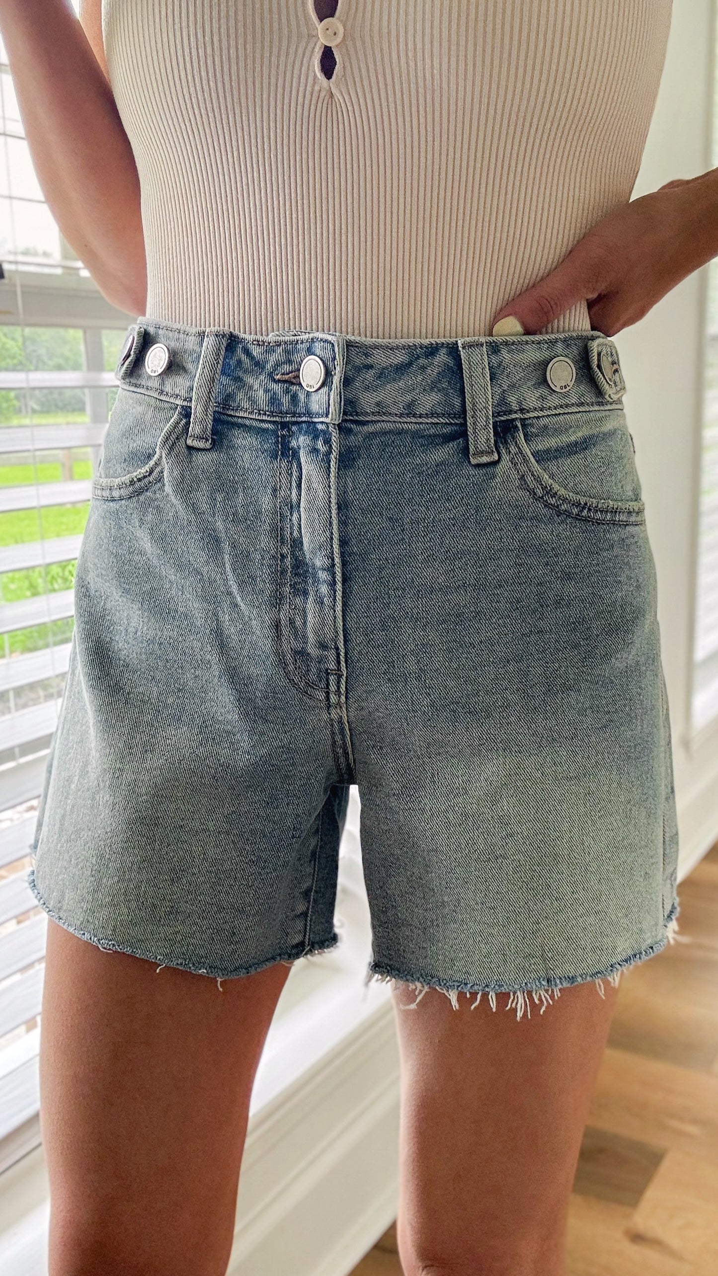 Vintage Charm Adjustable Waist Denim Shorts