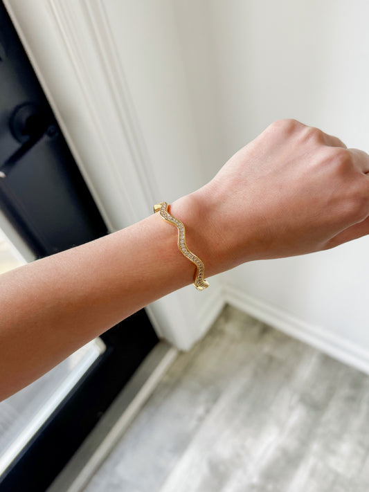 CZ Paved Wavy Cuff Bracelet