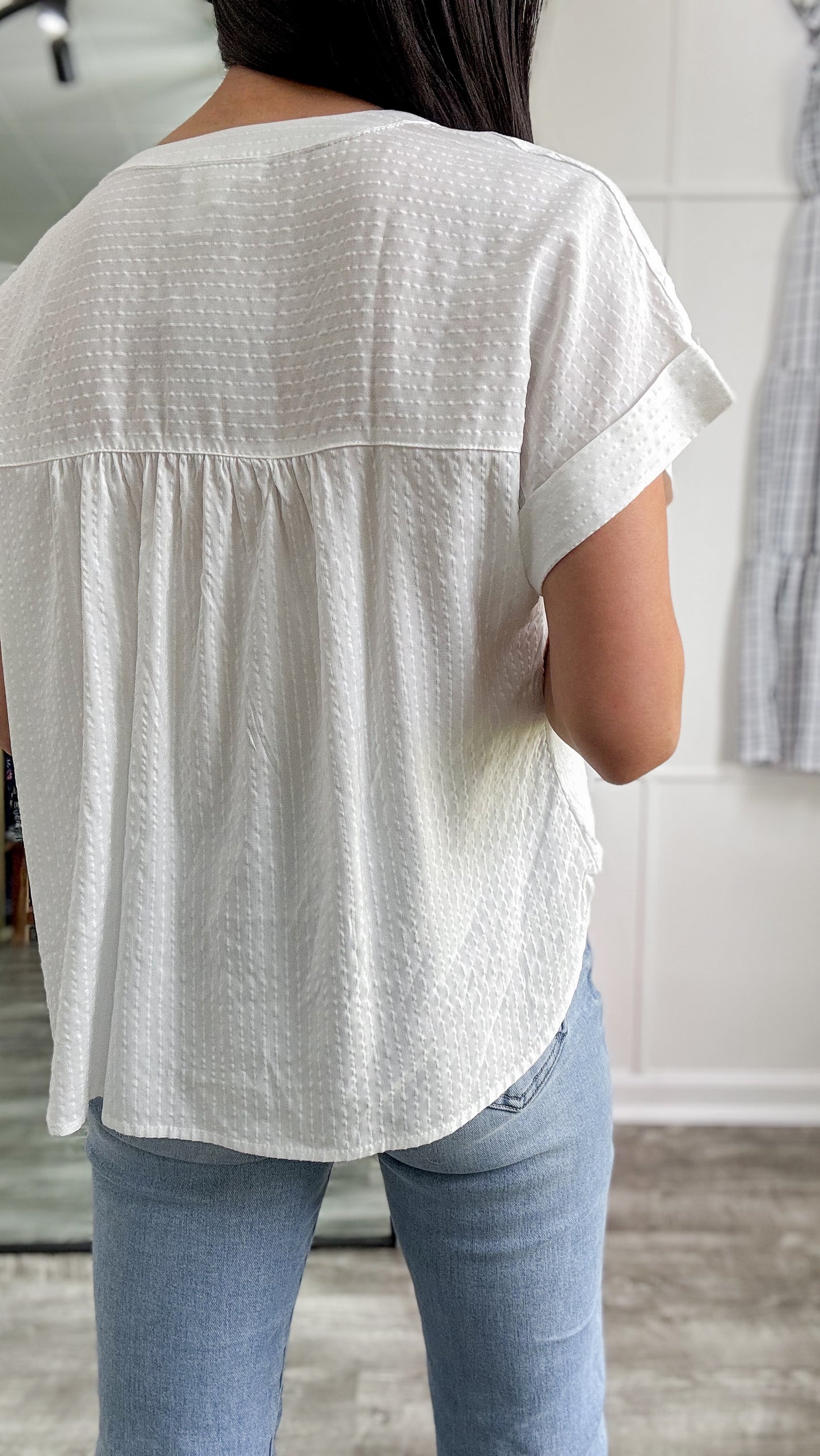 Ruched Shoulder Henley Top