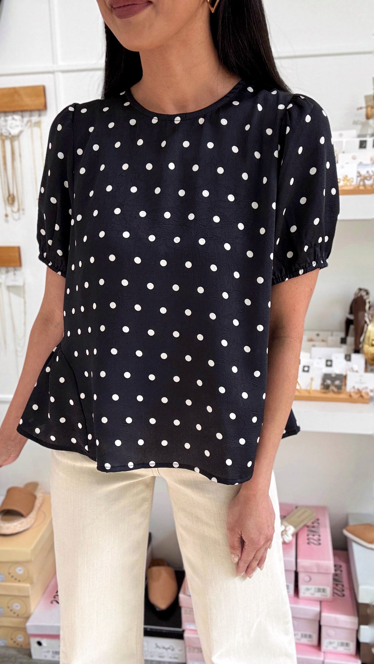 Polka Dot Peplum Top
