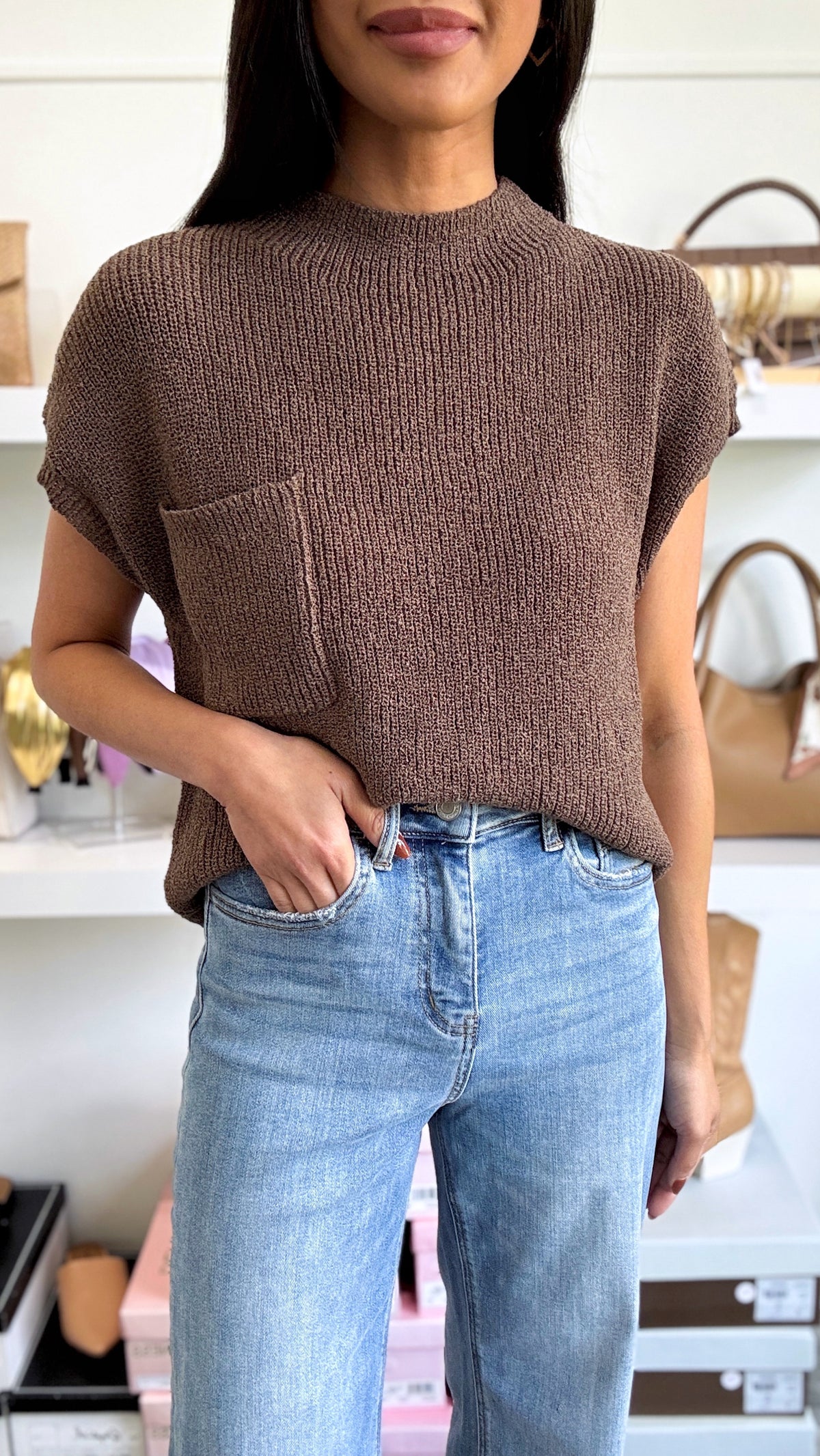 Pocket Knit Top- Mocha