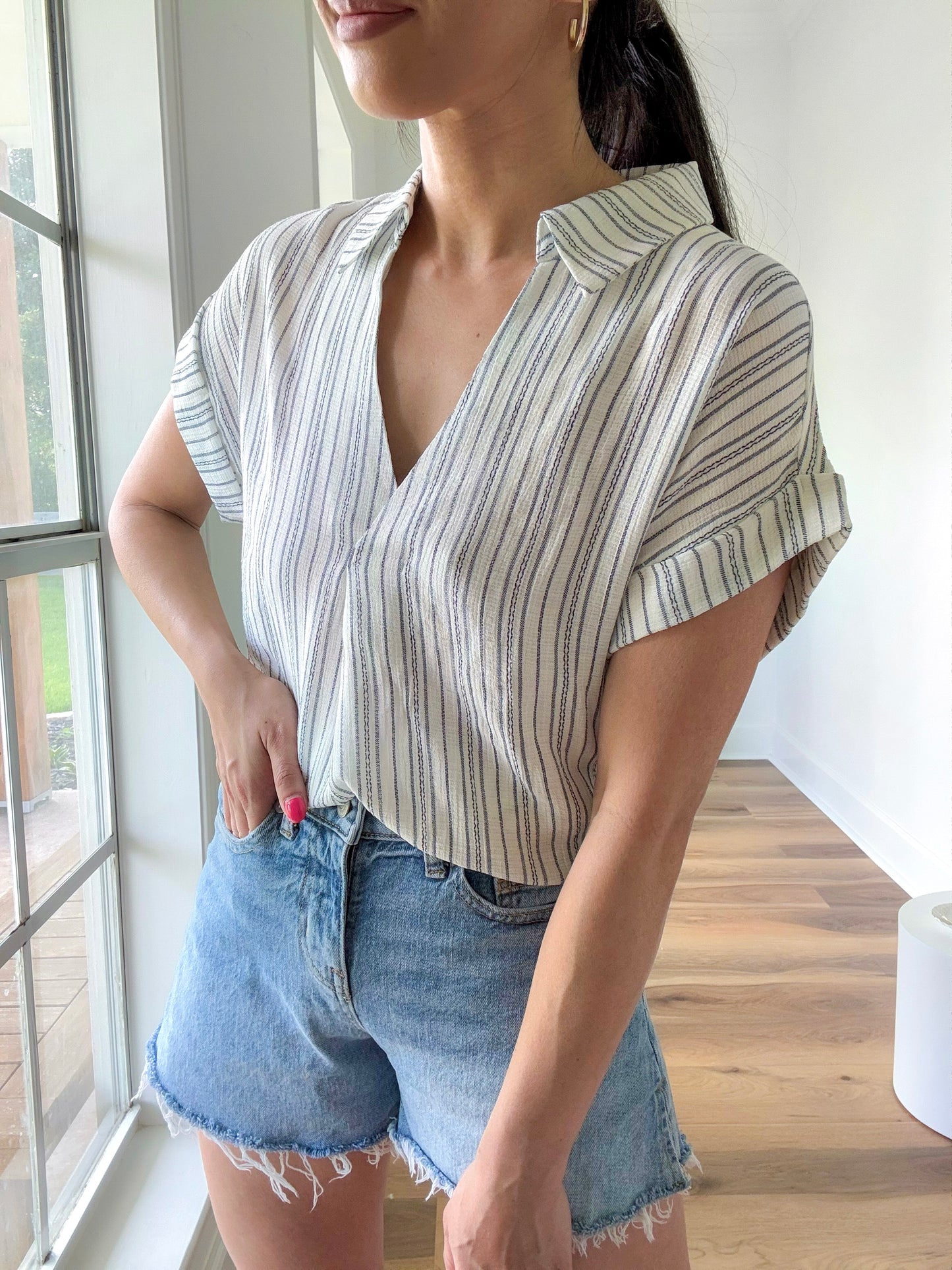 Melissa Collared Blouse- Navy