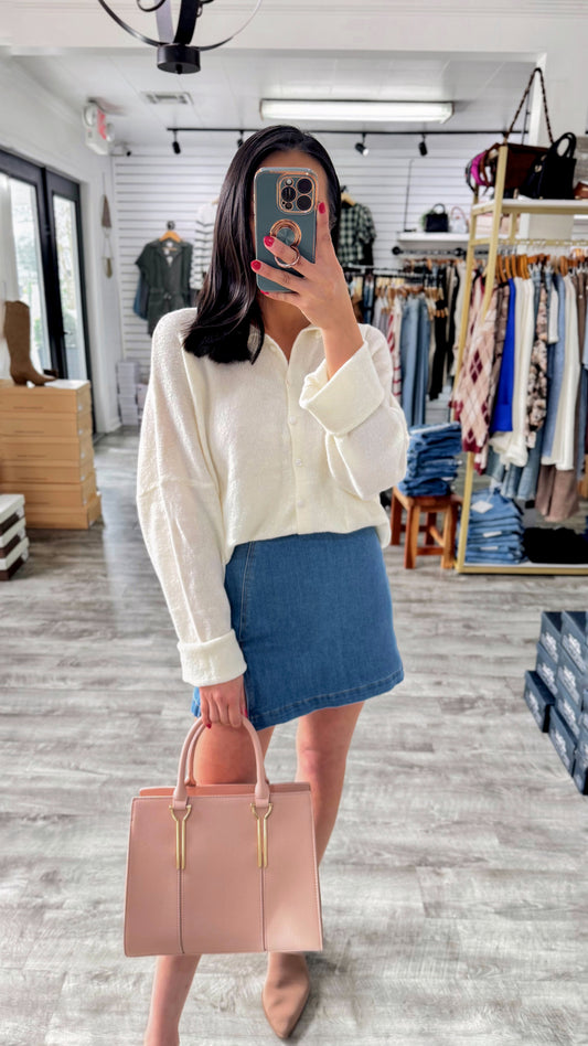 Button Down Knit Cardigan- Ivory