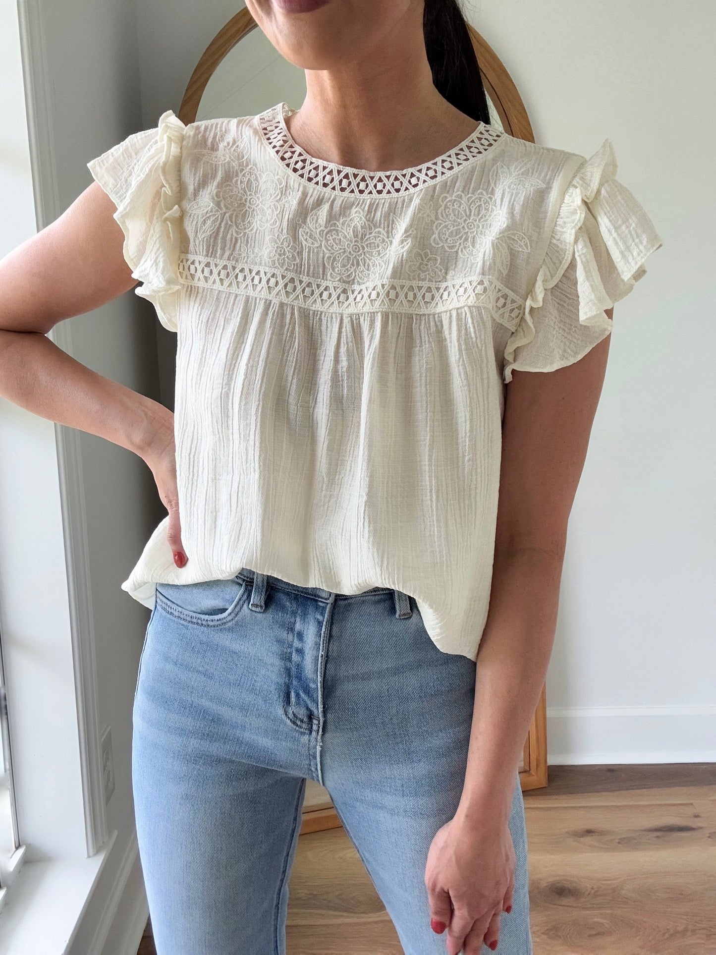 Floral Embroidered Blouse - Cream