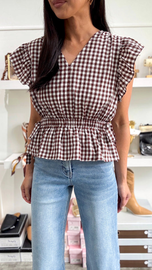 Gingham Bow Peplum Top