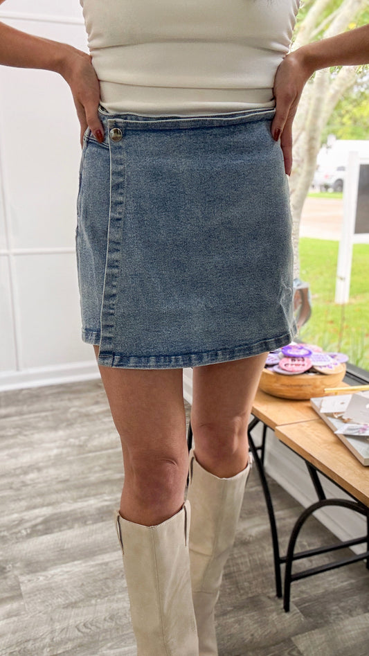 Overlap Denim Skort- Light