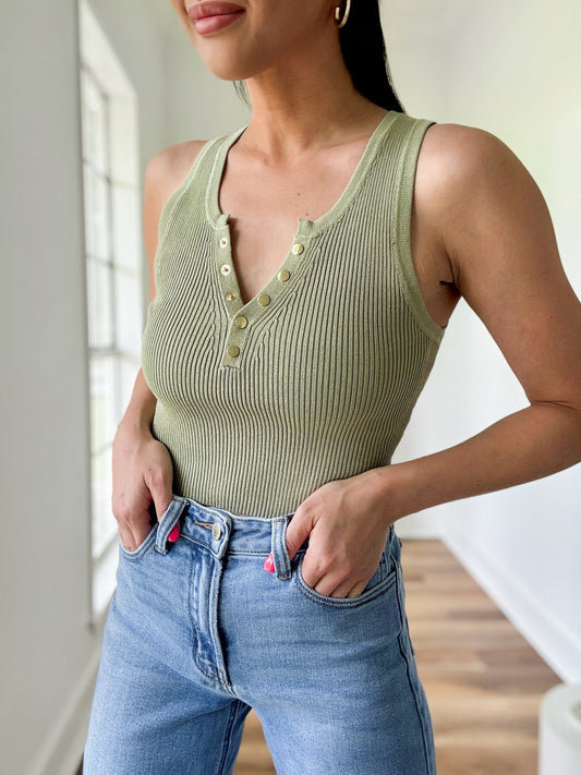 Snap Button Crop Top- Olive