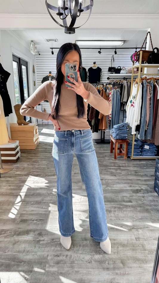 Mini Patch Pocket Flare Denim