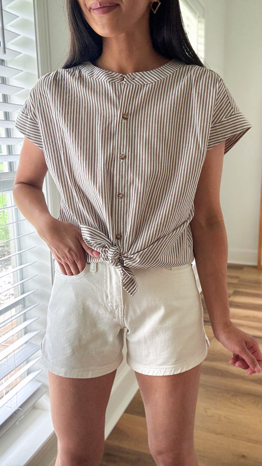 Amie Button Down Top- Brown