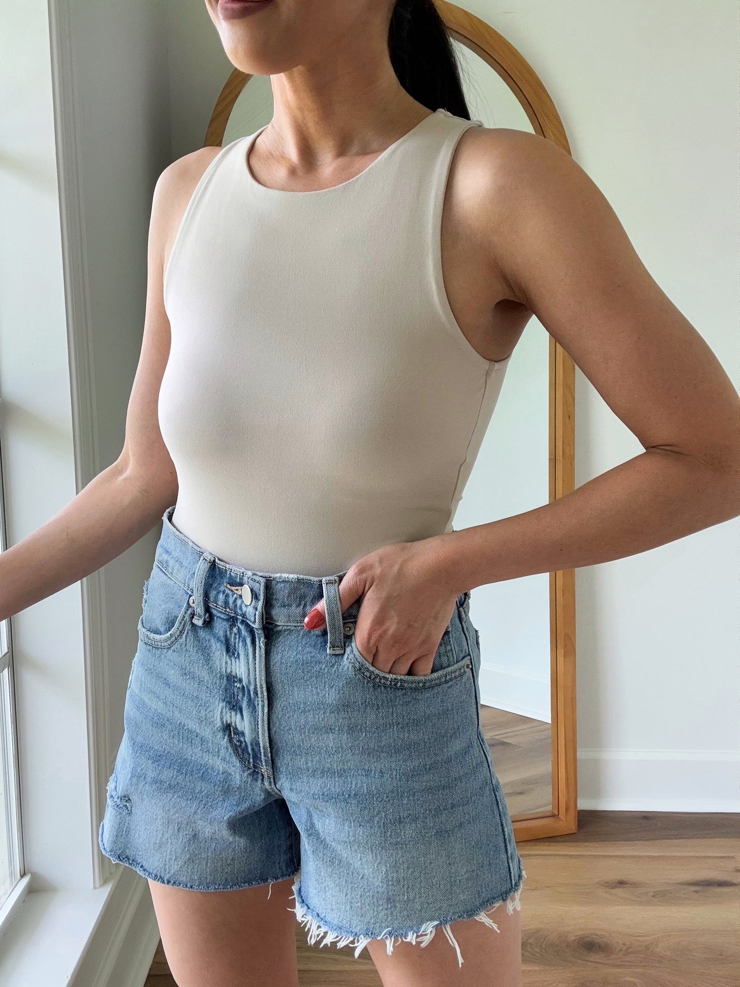 Sand Beige Padded Bodysuit