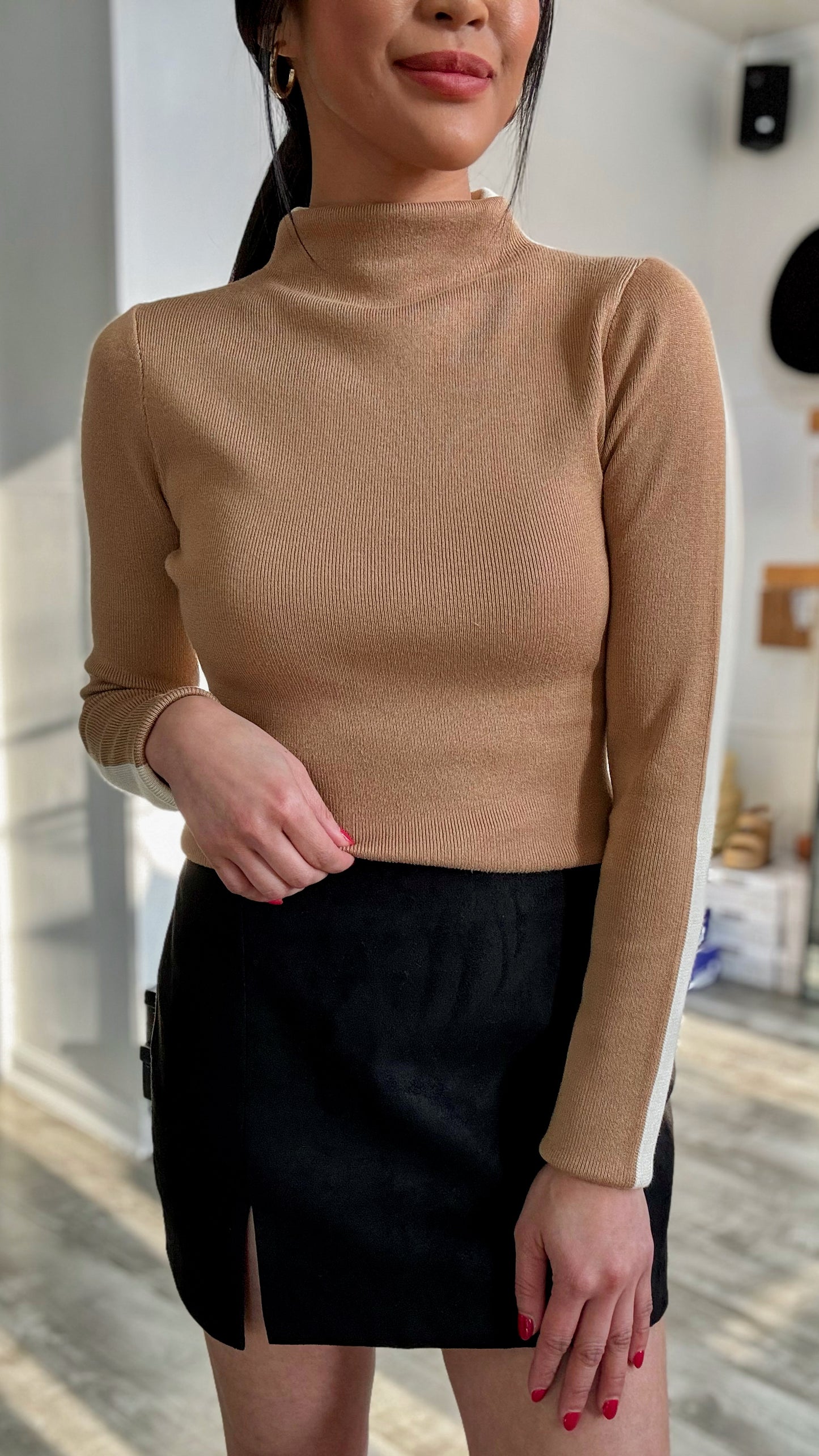 Colorblock Mock Sweater Top
