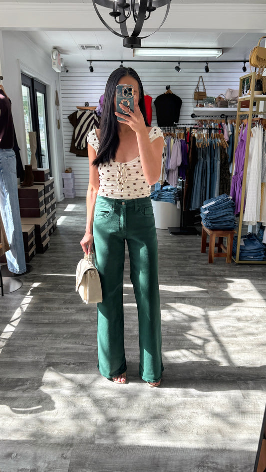 Forest Green Slim Wide Denim- Longer Length