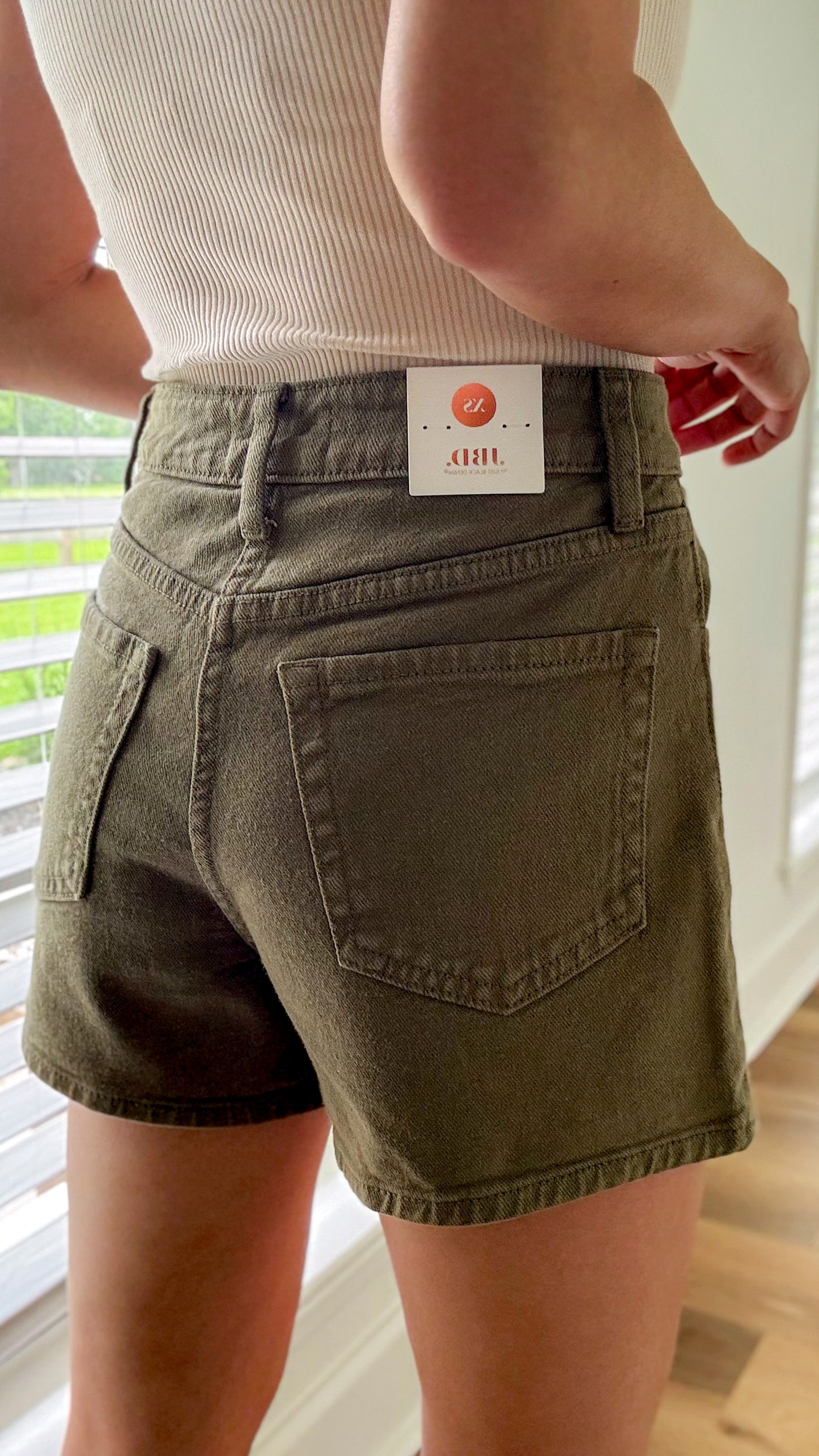Olive Buttoned Denim Shorts